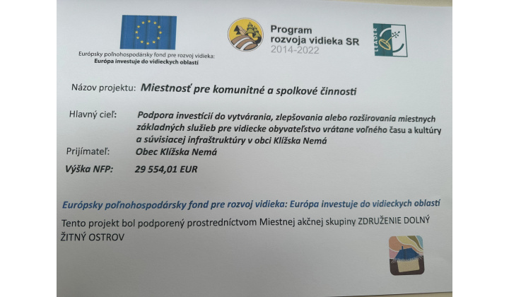 LEADER :  Miestnosť pre komunitné a spolkové činnosti