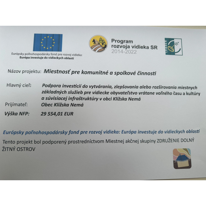 LEADER :  Miestnosť pre komunitné a spolkové činnosti